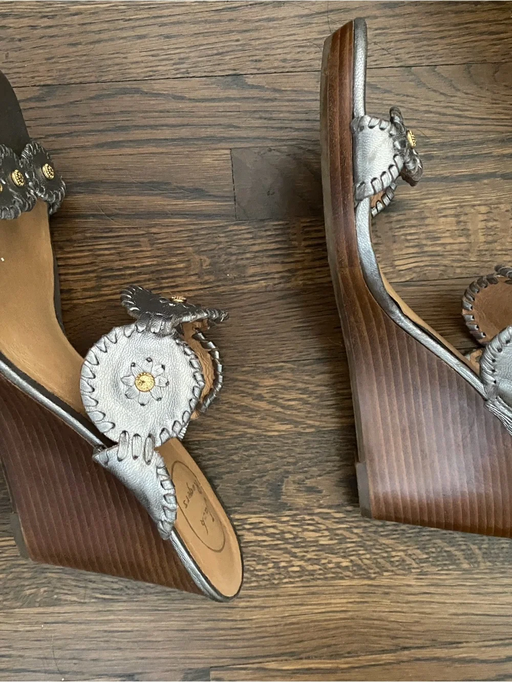 Jack Rogers Silver Leather Embellished Wedges